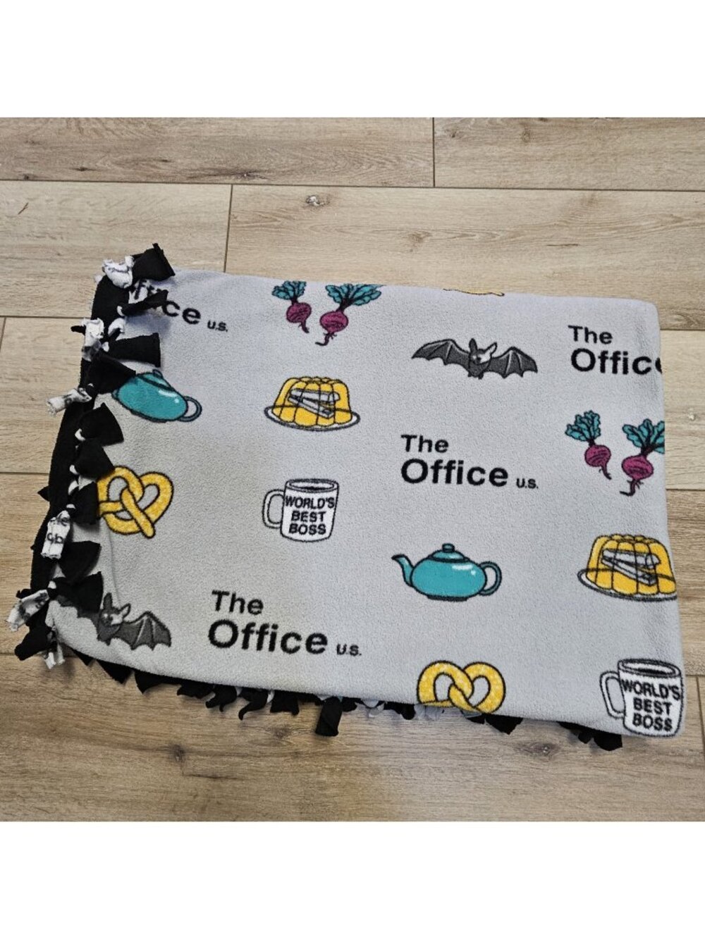 The Office TV Show Fleece Tie Blanket Handmade XL Adult Twin Throw 80x55 Dunder